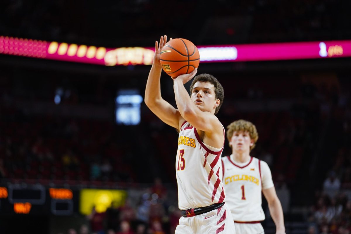 Cade Kelderman shoots a free throw during the ISU vs. Grambling State men's basketball game, Hilton Coliseum, Nov. 19, 2023.