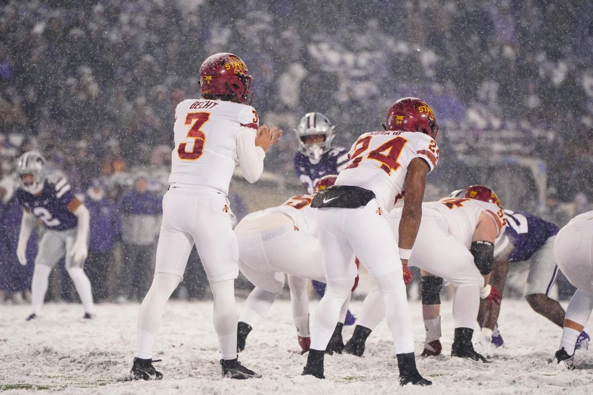 Rocco Becht and Abu Sama III at the Iowa State vs. Kansas State football game at Bill Snyder Family Stadium on Nov. 25, 2023 in Manhattan, Kansas.