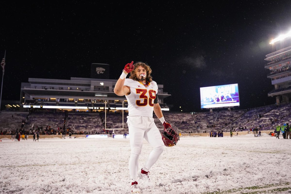 Levi Hummel walks back to the locker room after the Iowa State vs. Kansas State football game at Bill Snyder Family Stadium on Nov. 25, 2023 in Manhattan, KS.