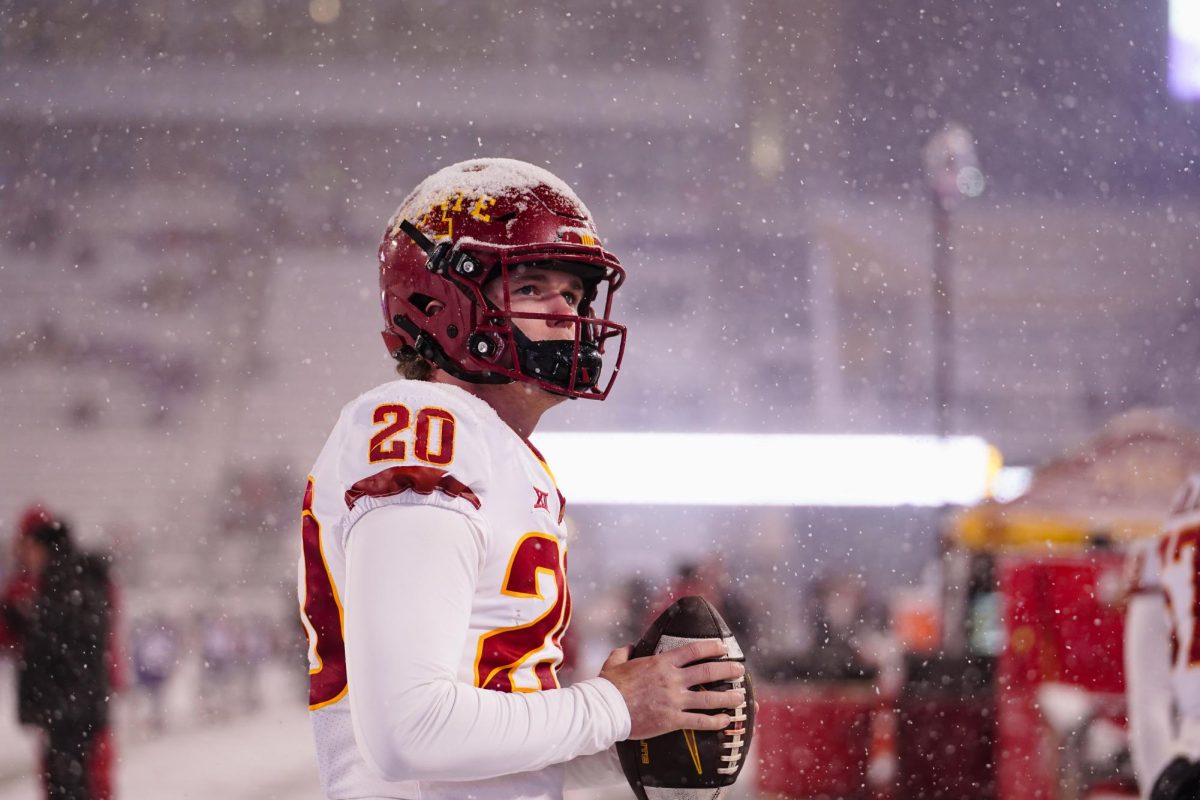 Jace Gilbert, pregame, Iowa State vs. Kansas State football game at Bill Snyder Family Stadium on Nov. 25, 2023 in Manhattan, Kansas.