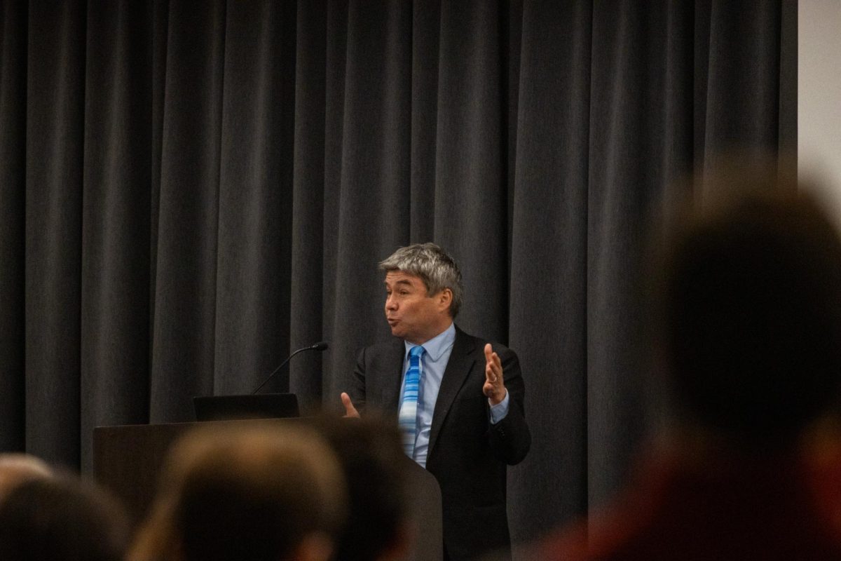 Marcelo Mena-Carrasco during his Methane Reduction lecture, Memorial Union Sun Room, Nov. 6, 2023.