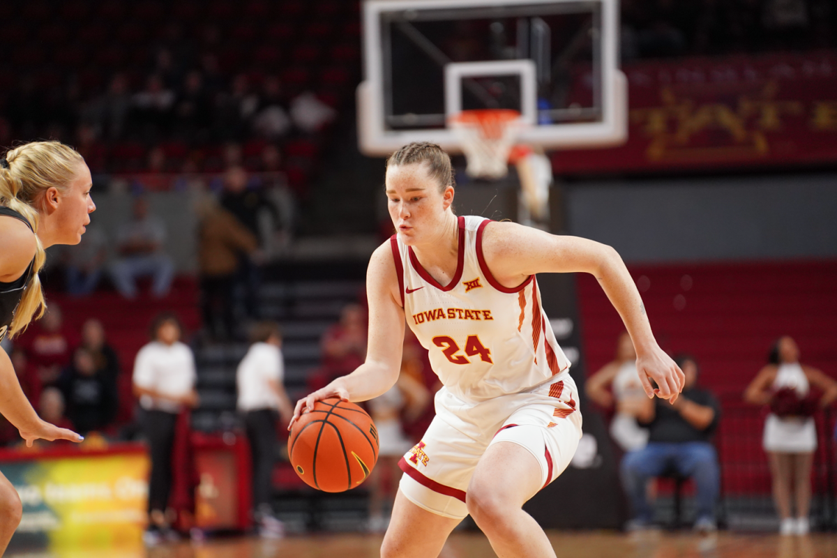 Addy Brown drives the ball to the hoop against Truman State in an exhibition game at Hilton Coliseum on Nov. 1, 2023.