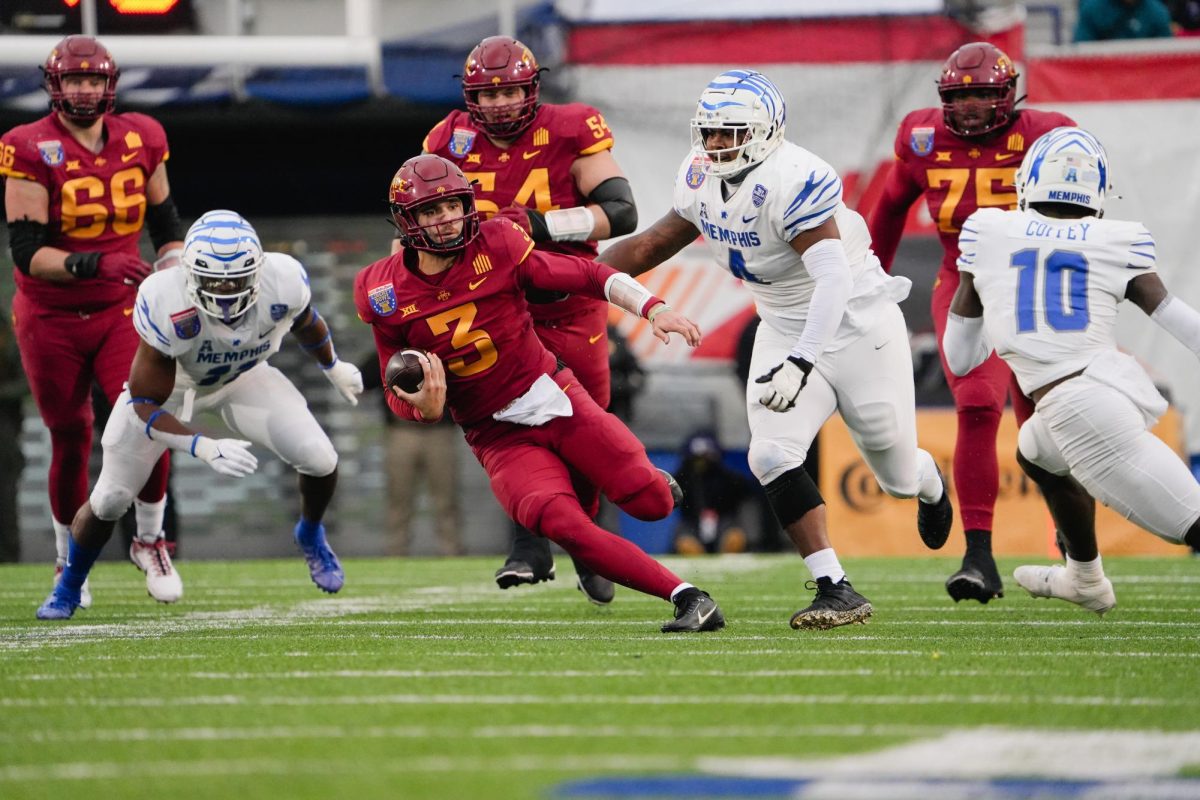 Rocco Becht (3) scrambles during the second quarter of the 2023 AutoZone Liberty Bowl, Simmons Bank Liberty Stadium, Dec. 29. 2023.