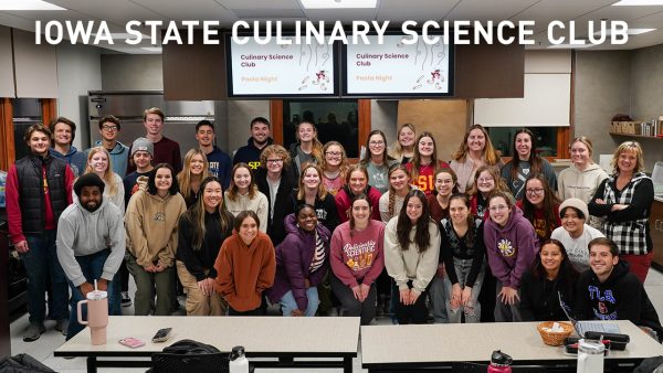 Iowa State Culinary Science Club group photo. Pasta night was the theme of the final Fall semester meeting for the club. Nov. 28, 2023. 