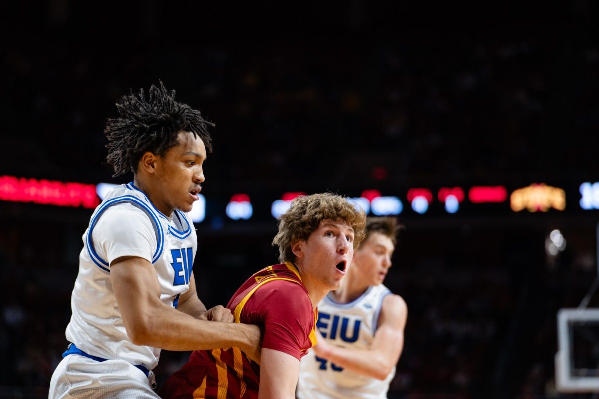 Jackson Paveletzke reacts to a foul during the second half of the Iowa State vs. Eastern Illinois University men's basketball game, Hilton Coliseum, Dec. 21, 2023.