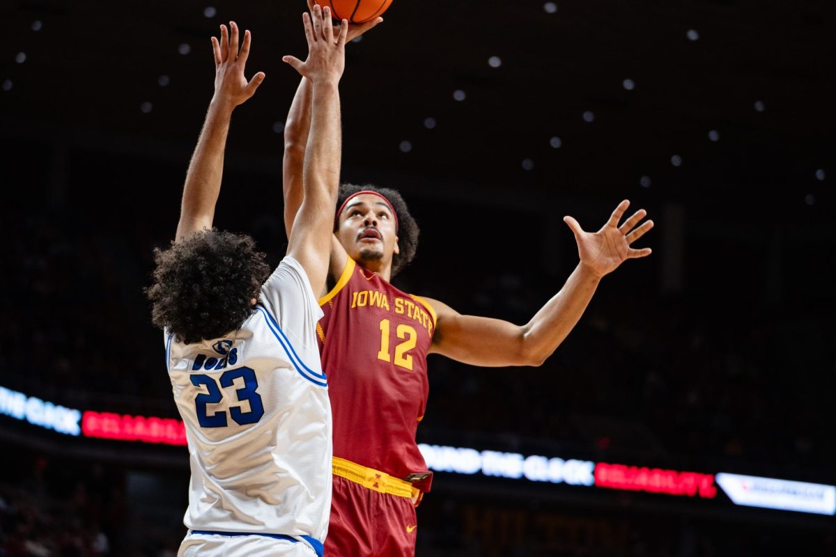 Robert Jones attempts a layup during the Iowa State vs. Eastern Illinois University men's basketball game, Hilton Coliseum, Dec. 21, 2023.