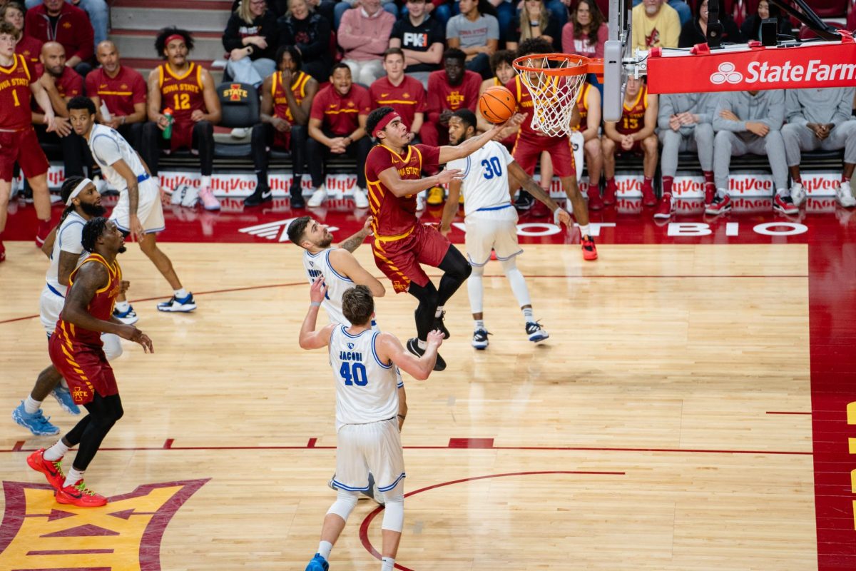 Tamin Lipsey goes up for a layup during the second half of the Iowa State vs. Eastern Illinois University men's basketball game, Hilton Coliseum, Dec. 21, 2023.