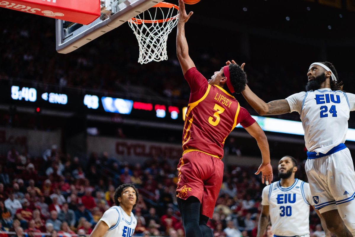 Tamin Lipsey attempts a layup during the Iowa State vs. Eastern Illinois University mens basketball game, Hilton Coliseum, Dec. 21, 2023.