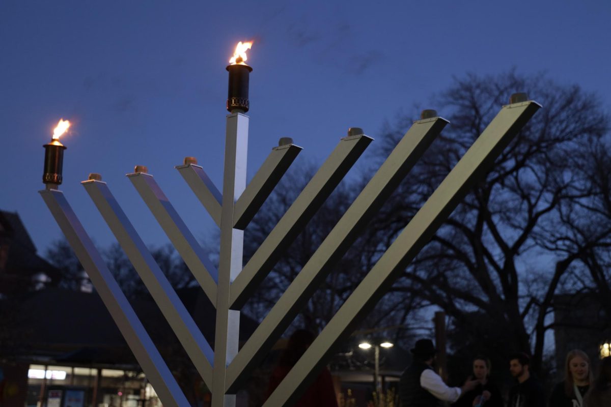 The menorah after it was lit outside Parks Library on Thursday, Dec. 7, 2023. Tonight is the first night of Hanukkah.