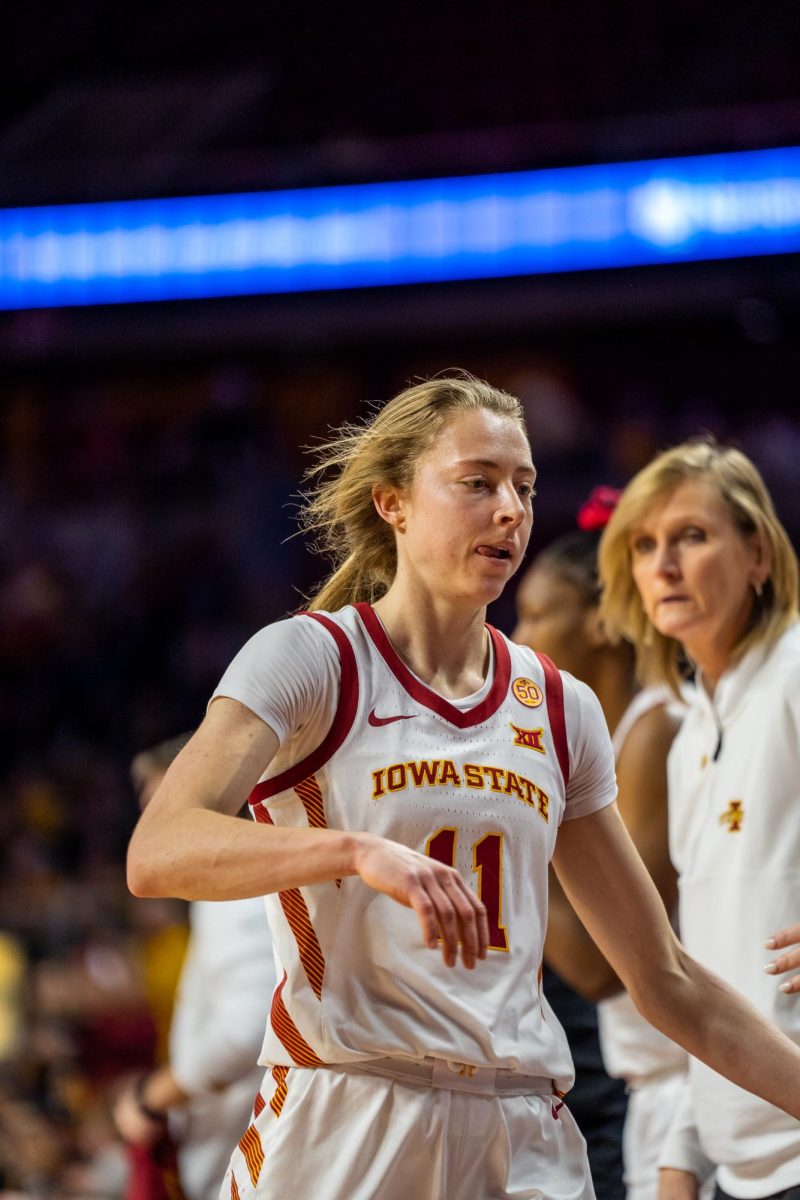 Emily Ryan subs out of the Iowa State vs. Oklahoma State game in Hilton Coliseum, Jan. 31, 2024.