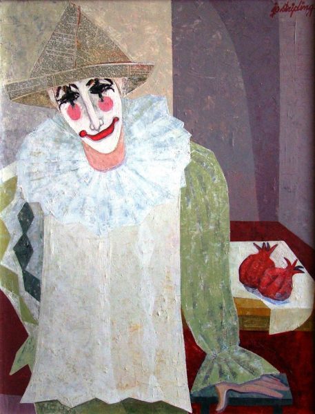 Clown with Pomegranates by Jo Stripling, which will be one of the paintings on display at Jo Stripling: a Retrospective Exhibition.