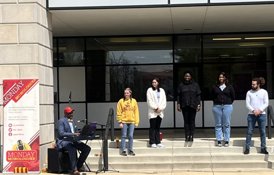 The Jubilee Gospel Choir performing on the steps of Parks Library at the final Monday Monologue of the year on April 24, 2023. 