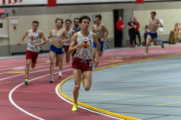 Iowa State distance runner Said Mechaal strides through the mens 600 yard event on Jan. 19, 2024 in the Leid Recreational center for the Cyclone Open meet.