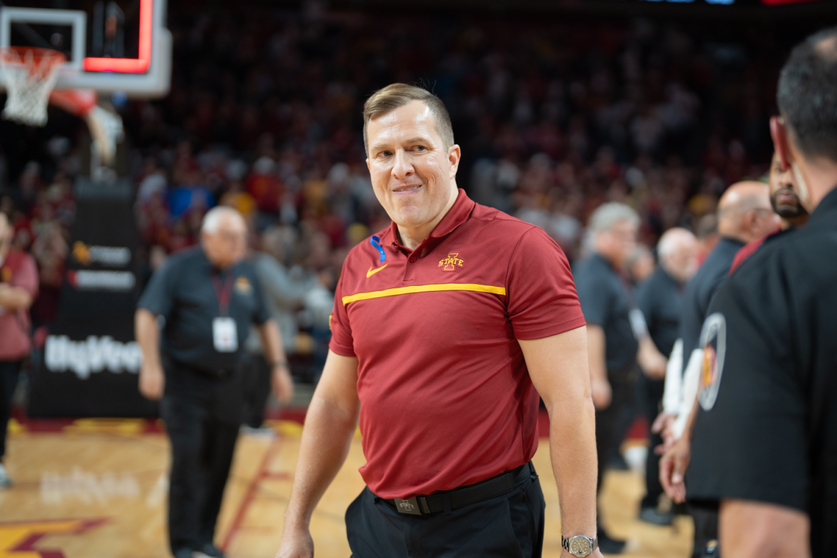 T.J. Otzelberger struts off the court after Iowa State beats undefeated Houston 57-53 at Hilton Coliseum on Jan. 9, 2023.
