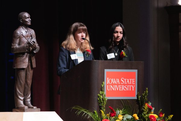 Molly Simmons speaks about her Food Insecurity Challenge project at the George Washington Carver Day of Recognition Program at the MU on Feb. 1, 2024.