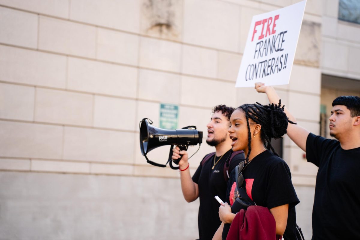 Lyric Sellers walks toward Parks Library with fellow protesters after the organized protest at the Armory on Thursday, Feb. 1, 2024. The protest was organized by Color of Love, a student organization at Iowa State.