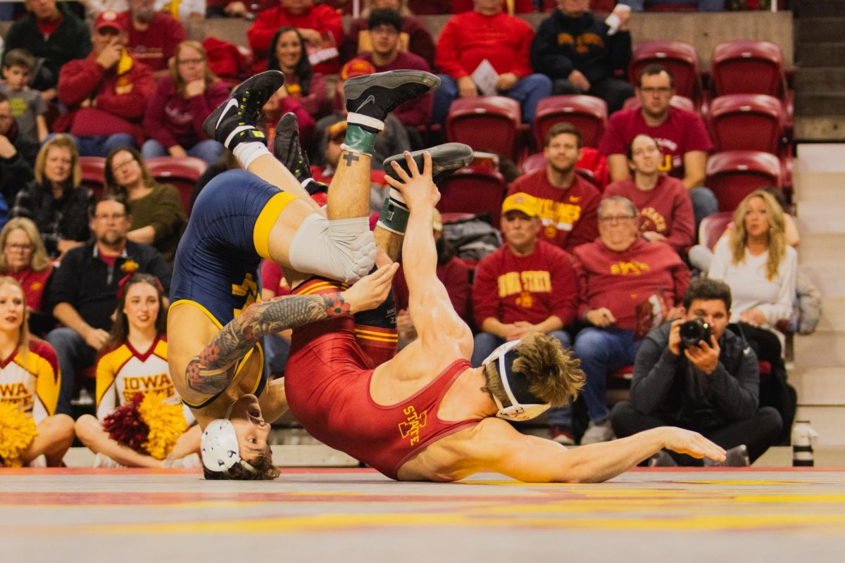 Casey Swiderski during the Iowa State vs West Virginia wrestling dual on Feb. 2, 2024 at Hilton Coliseum.