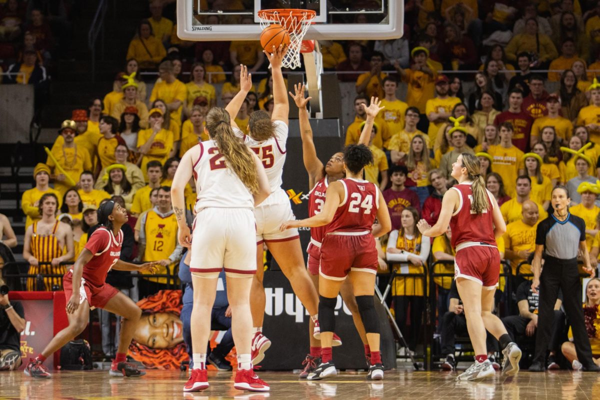 Audi Crooks goes up for a shot during the Iowa State vs. Oklahoma game in Hilton Coliseum, Feb. 10, 2024.