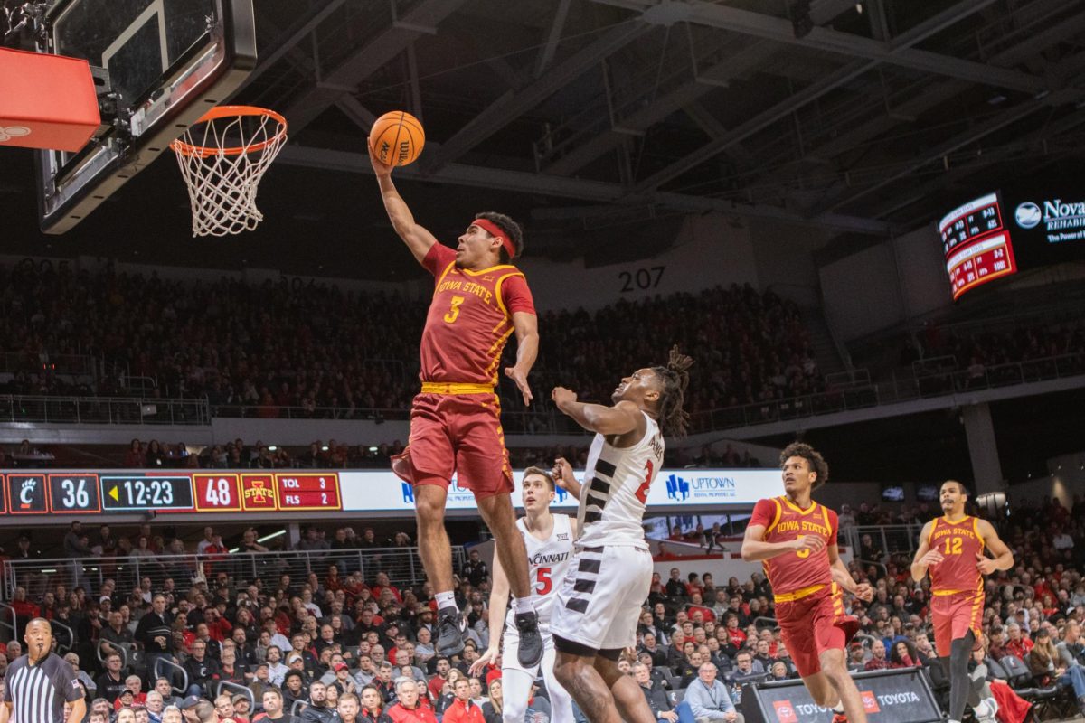 Tamin Lipsey goes up for a layup during the Iowa State vs Cincinnati basketball game at Fifth Third Arena in Cincinnati, Feb. 13, 2024.