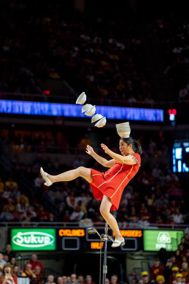 The Red Panda during the halftime show of the Iowa State vs Texas Tech game, Hilton Coliseum, Feb. 17, 2024.