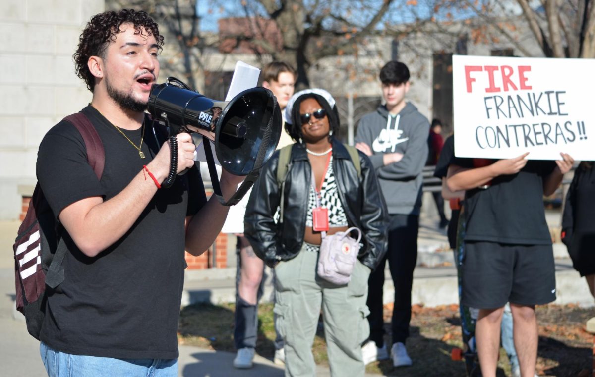 Endi Montalvo-Martinez reads the list of demands created by Color of Love, a student organization at Iowa State, during a protest outside Park Library on Thursday, Feb. 1, 2024.