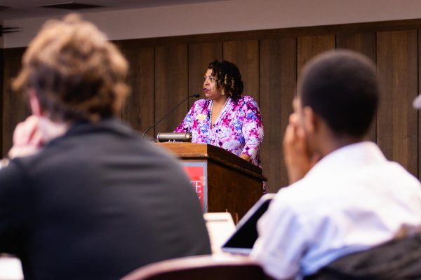 Associate Vice President & Dean of Students Sharron Evans presents at Student Government at the MU on March 20, 2024.