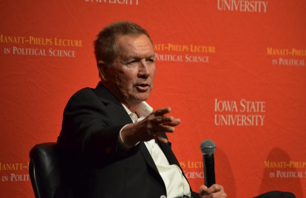 Former Ohio Gov. John Kasich talks about his bestselling books during his Manatt-Phelps Lecture in Political Science in the Memorial Union Great Hall on Wednesday, March 27, 2024.
