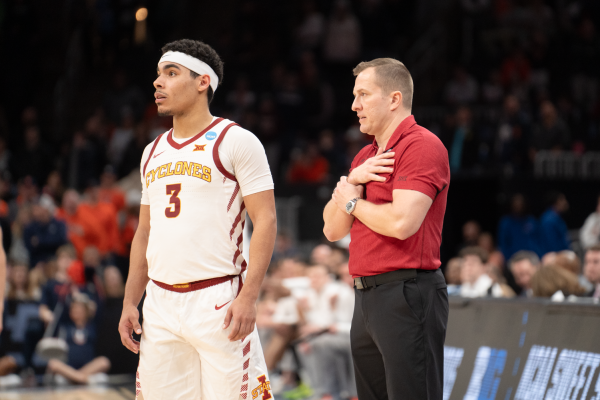 Tamin Lipsey and T.J. Otzelberger during the NCAA Tournament Sweet 16 round against Illinois at TD Garden in Boston, Massachusetts on Mar. 28, 2023.