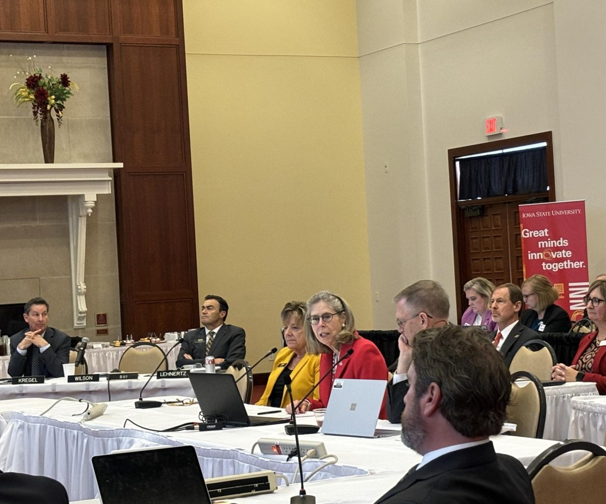 President Wendy Wintersteen presents Iowa States progress report on implementation of the 10 DEI directives issued by the Board of Regents at the regents meeting. April 25, 2024. 