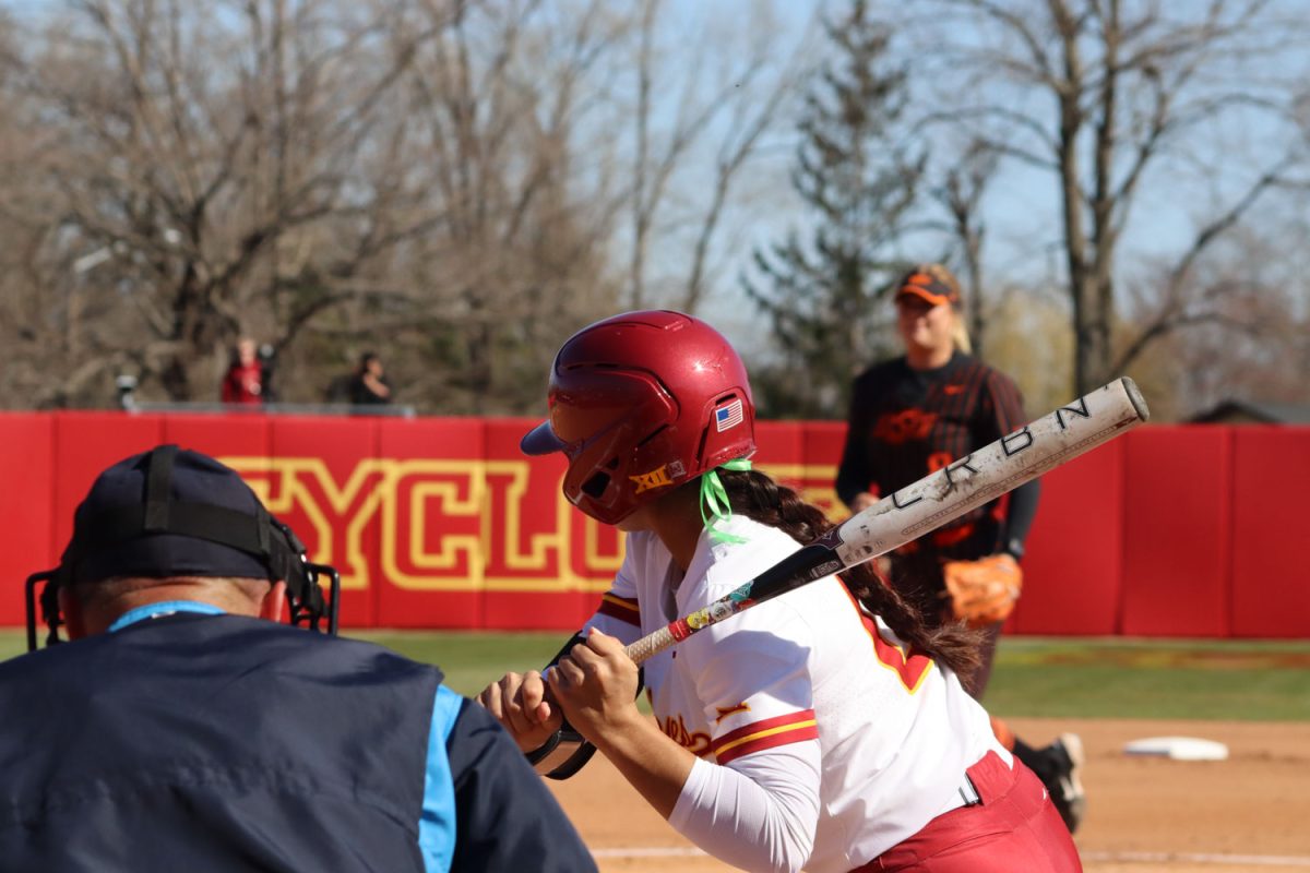 Milaysia Ochoa steps up to bat during the Iowa State vs. Oklahoma State game at the Cyclones Sports Complex, April 12, 2024.