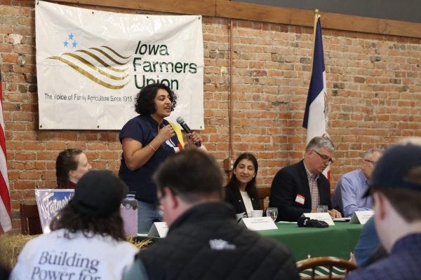 Iowa State Representative Megan L. Srinivas speaks at the FTC chair event in Nevada, Iowa, on April 20, 2024.