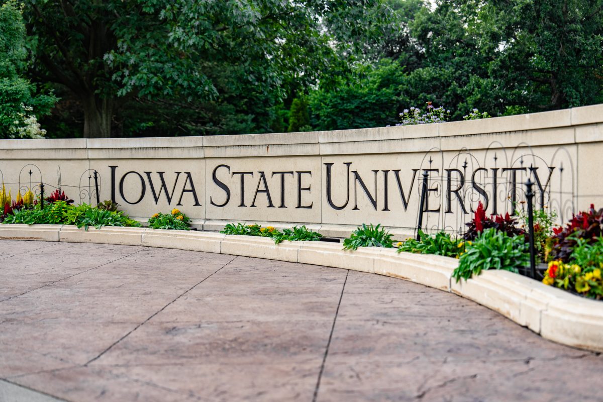 Iowa State University campus logo found on central campus, July 10, 2024.