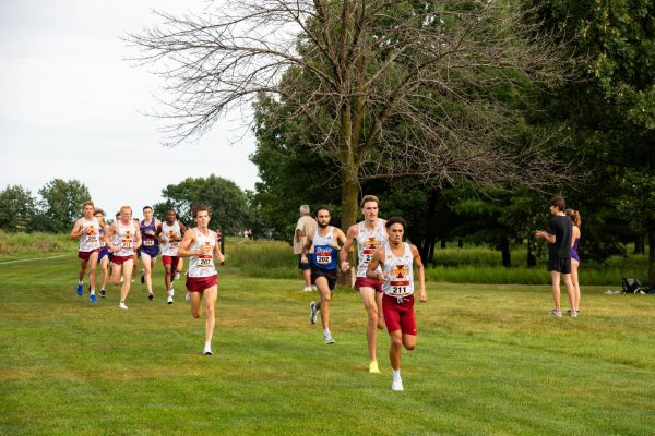 Devan Kipyego leads the competition after the first lap at the Cyclone Preview Cross Country meet, Iowa State University Cross Country Course, Aug. 30, 2024.