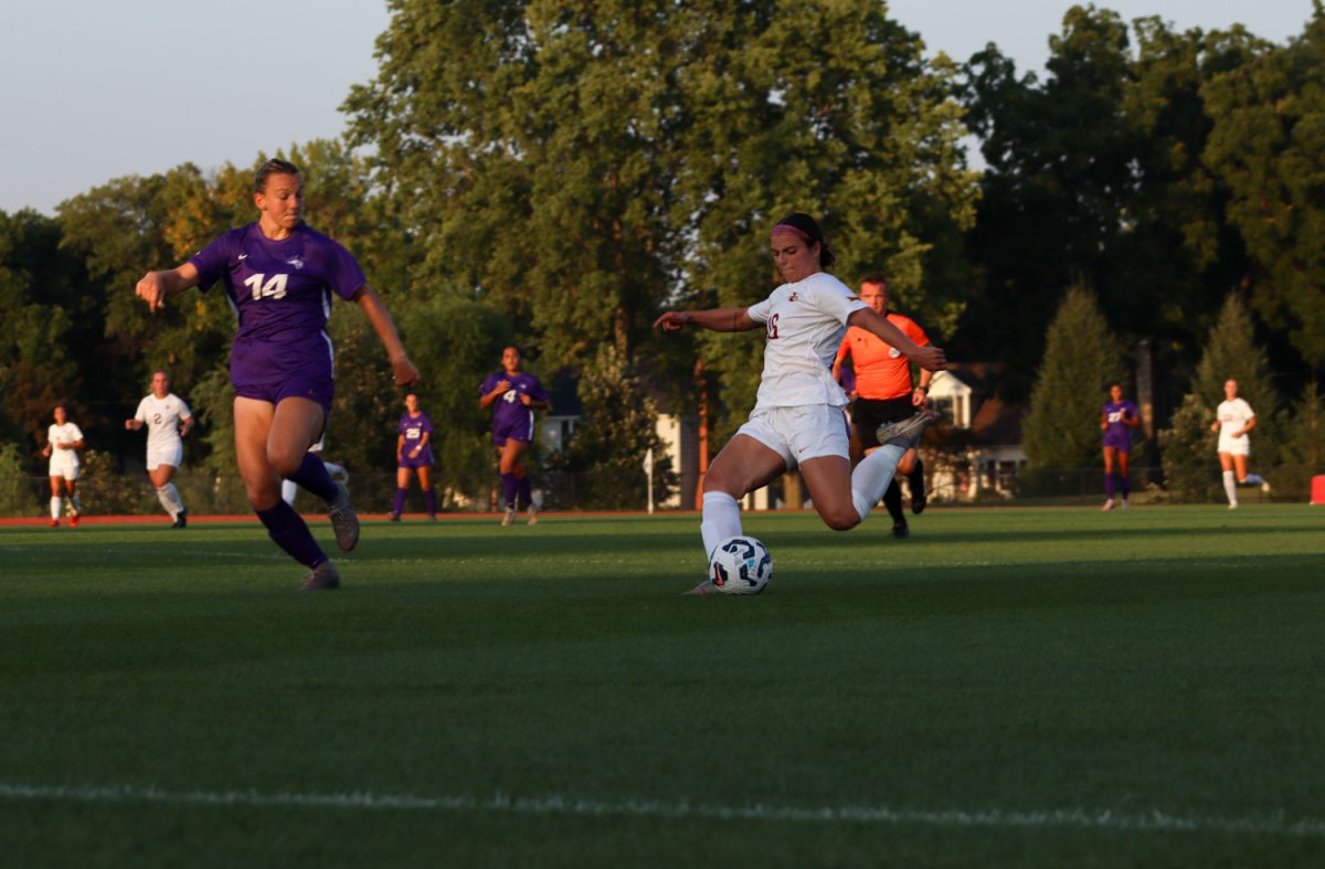 Magdalena Keck shoots the ball for a shot at the Iowa State vs. University of Northern Iowa match, Cyclones Sports Complex, Aug. 25, 2024. 