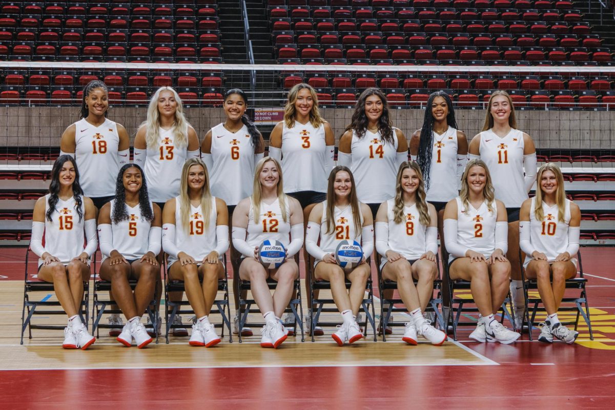 The Iowa State volleyball team poses for a photo during media day at Hilton Coliseum on Aug. 15, 2024. 