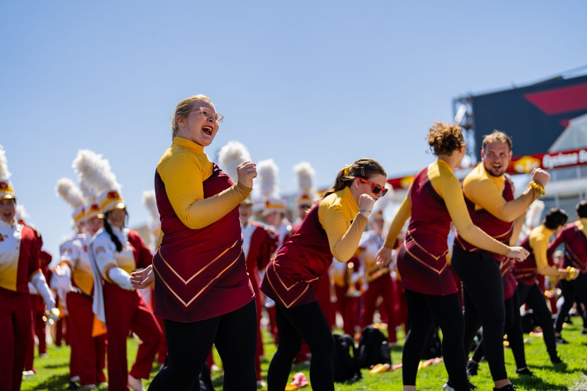 The Iowa State Varsity Marching Band hyping up the crowd before Spirit Walk on Aug. 31, 2024.