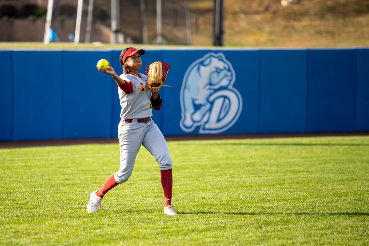 Angelina Allen (23) throws the ball during the Iowa State vs Drake softball game at Buel Field on Sept. 27, 2024. 