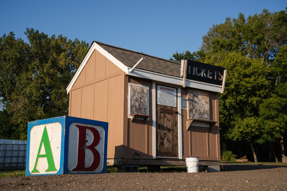 Haunted Forest ticket booth, now boarded up due to the permanent closure, Ames, Iowa, Sep. 5, 2024