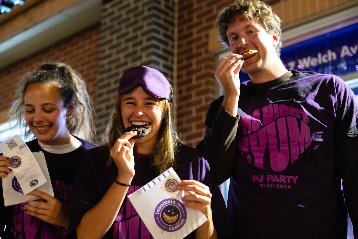 Insomnia Cookies on Welch Ave, Sep. 17, 2024. Featuring ISU Students Stacia Drey, Samantha Leeper and Cooper Becthold.