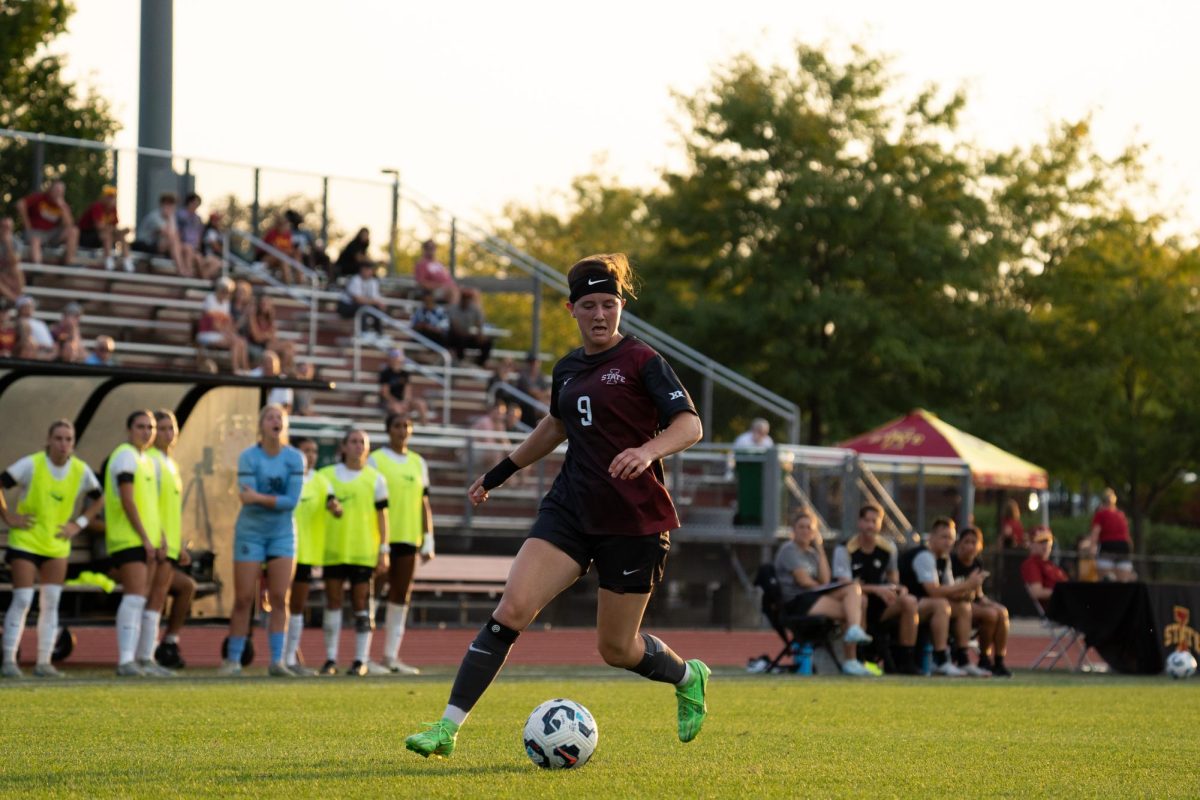 Lauren McConnell (9) looks to create an opportunity at the Iowa State vs. University of Central Florida match, Cyclone Sports Complex, Sep. 19, 2024.