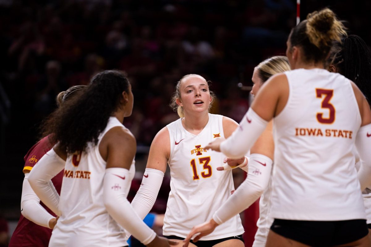 Lilly Wachholz (13) after Iowa State loses a point during the Iowa State vs West Virginia match, Hilton Coliseum, Sept. 28, 2024.