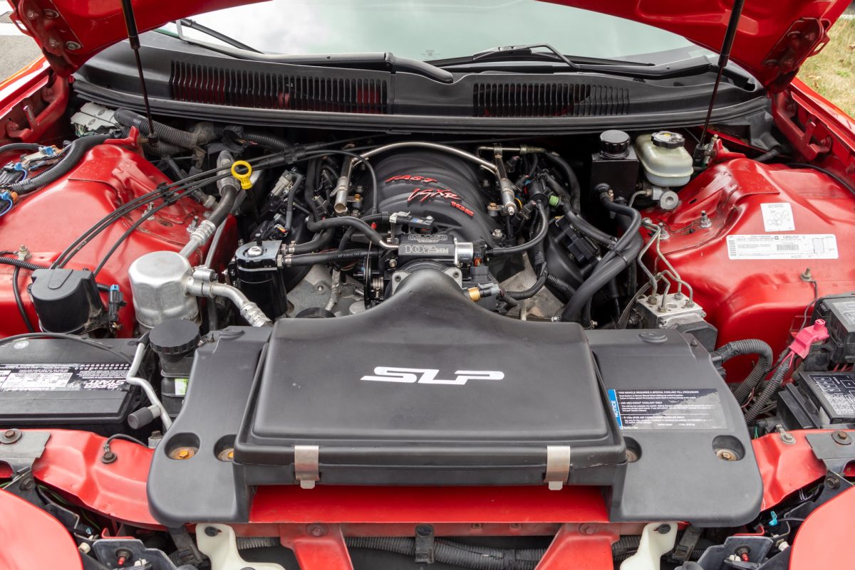 The engine bay of a Pontiac Trans Am at the ISU Car Club Car Show, Ames, Iowa, Sept. 14, 2024.