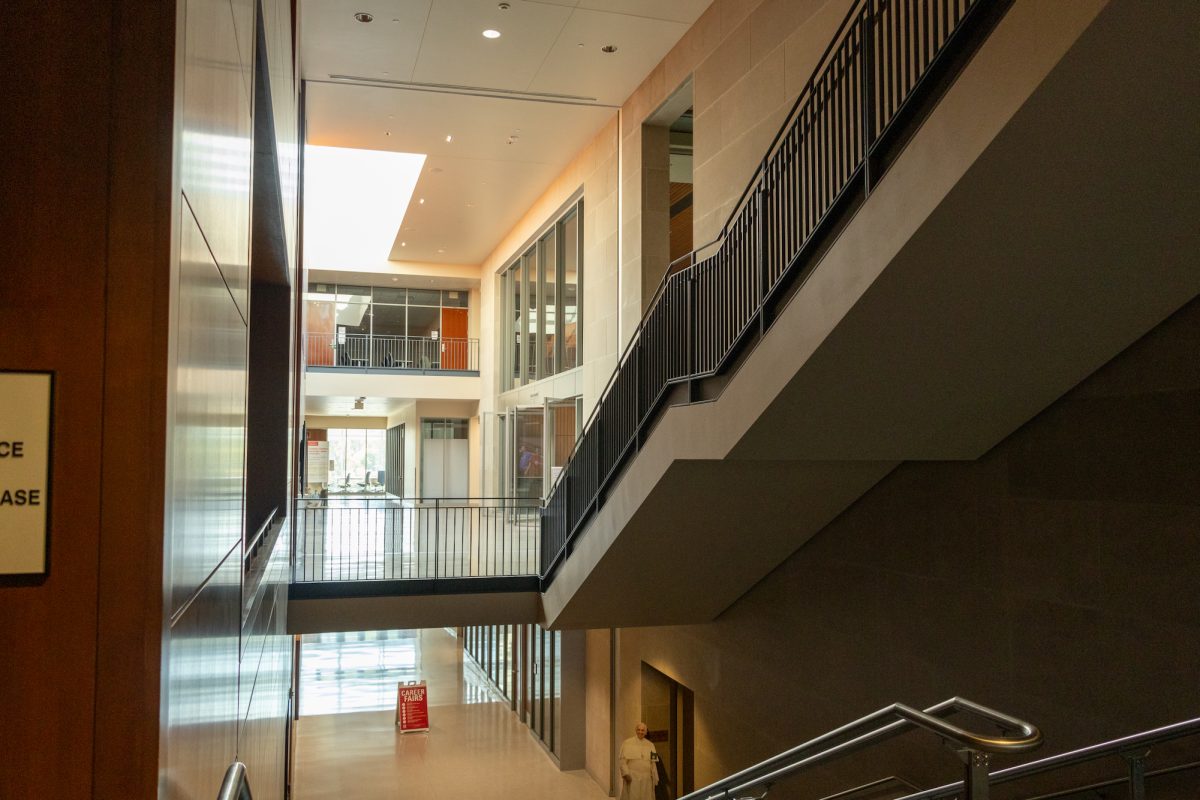 Staircases in the Gerdin Business Building, Sept. 15, 2024, Ames, Iowa.