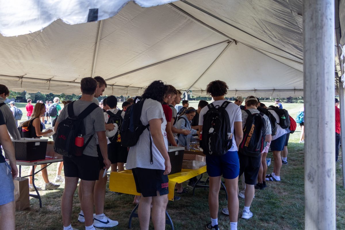 Students gather in central campus for a free lunch and to talk to Collins Aerospace, Ames, Iowa, Sept. 16, 2024.