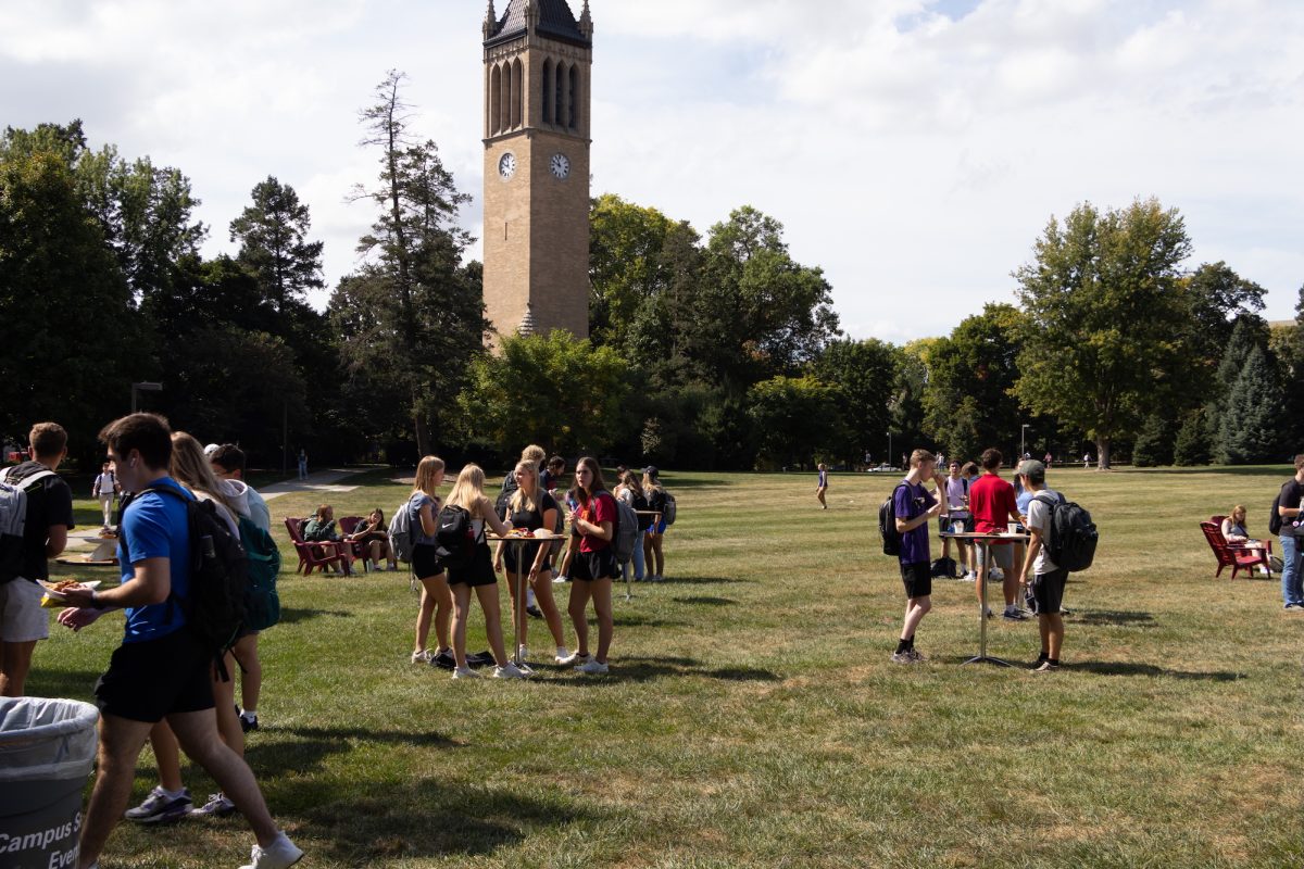 Students gather in central campus for a free lunch and to talk to Collins Aerospace, Ames, Iowa, Sept. 16, 2024.