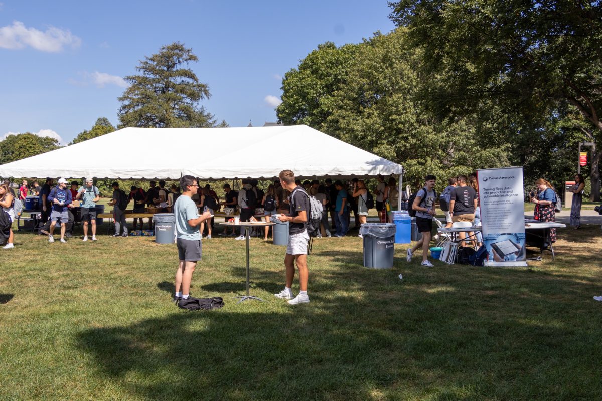 Students gather in central campus for a free lunch and to talk to Collins Aerospace, Ames, Iowa, Sept. 16, 2024.