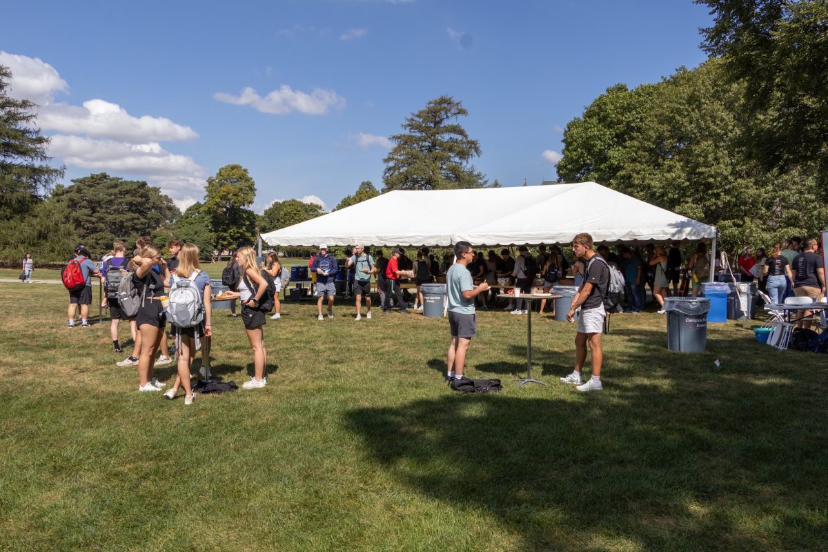 Students gather in central campus for a free lunch and to talk to Collins Aerospace, Ames, Iowa, Sept. 16, 2024.