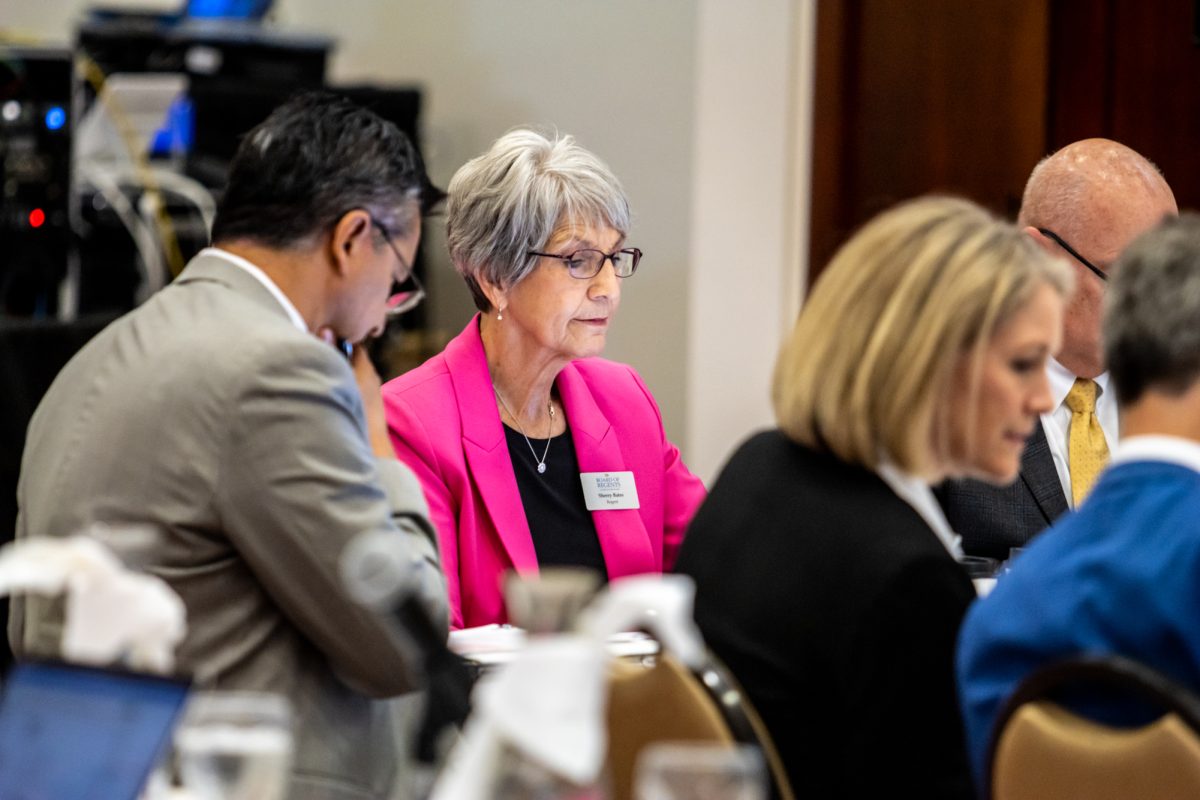 Sherry Bates, Board of Regents President, listens to a presentation at the Board of Regents in the Alumni Center on Sept. 18, 2024.