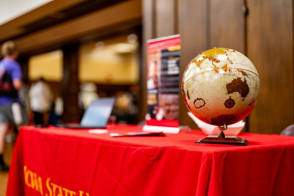 A globe at the Study Abroad Fair located in the Memorial Union Great Hall, Sep. 5, 2024.