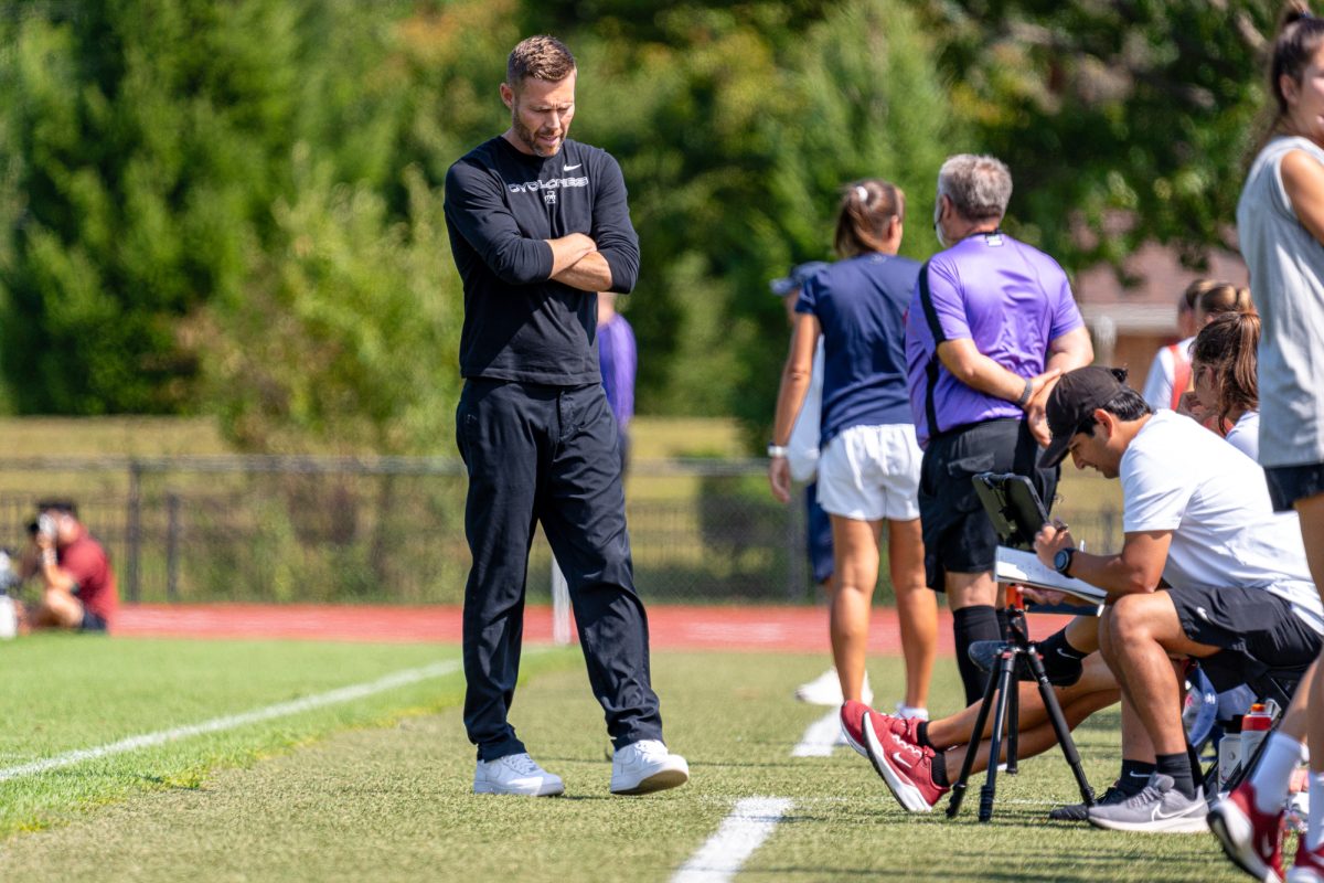 Iowa State head coach Matt Fannon drops his head and turns to the bench after losing 1-0 to the University of Northern Colorado on Sept. 8, 2024, Cyclone Sports Complex.